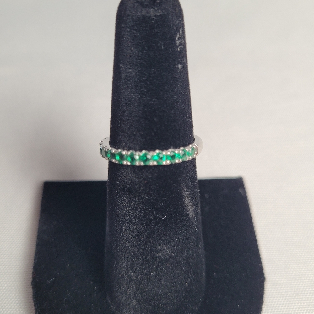 Sterling Silver Green Rhinestone Eternity Band Stackable Ring Size 6